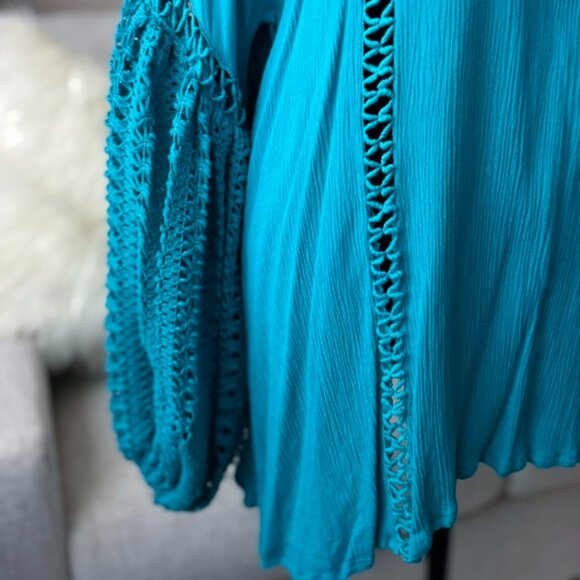 New Velzera Blue Lace Boho Hippie Oversized Relaxed Fit Tunic Shirt s m l 1x - Picture 3 of 5